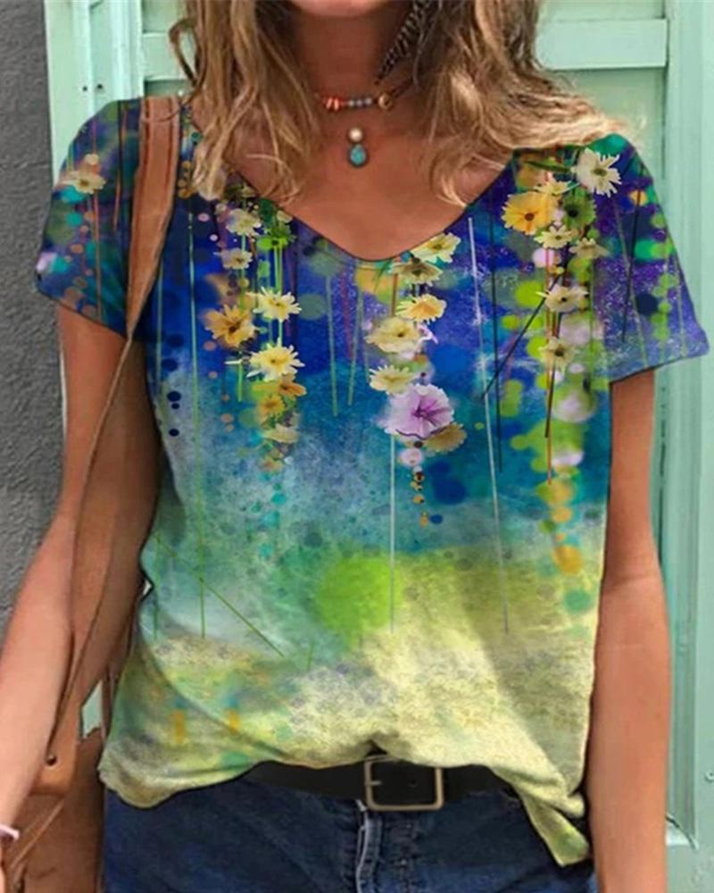 

Floral Print Short Sleeve T-Shirt, Style6