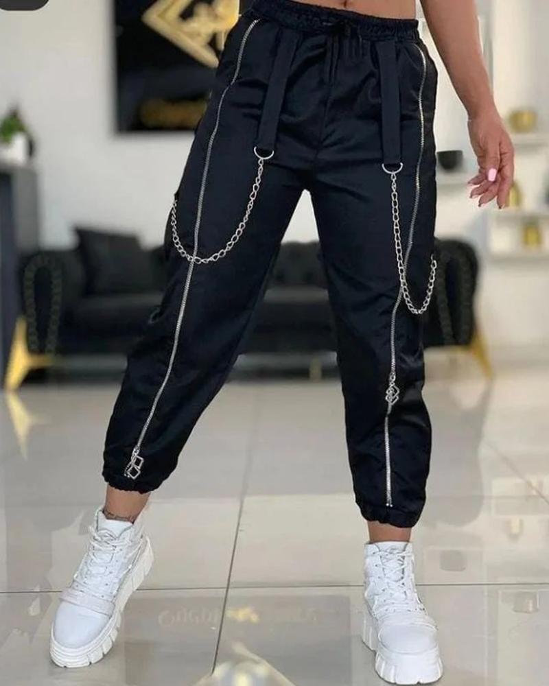 

High Waist Zipper Design Pants, Black