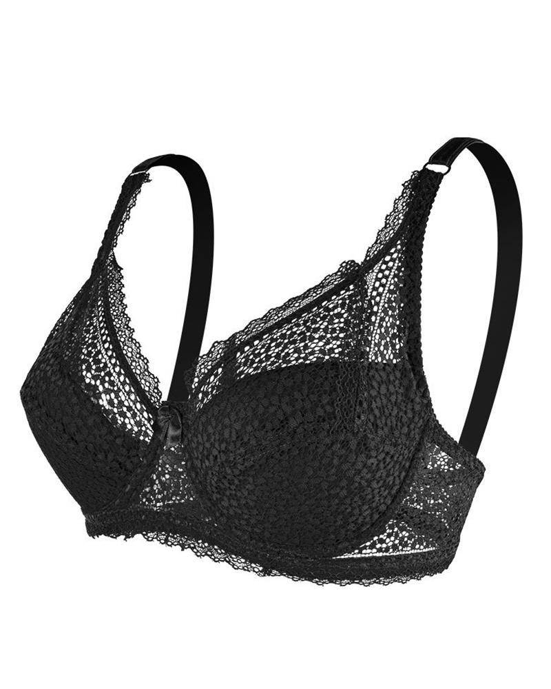 

Plus Size Bowknot Decor Crochet Lace Push Up Bra, Black