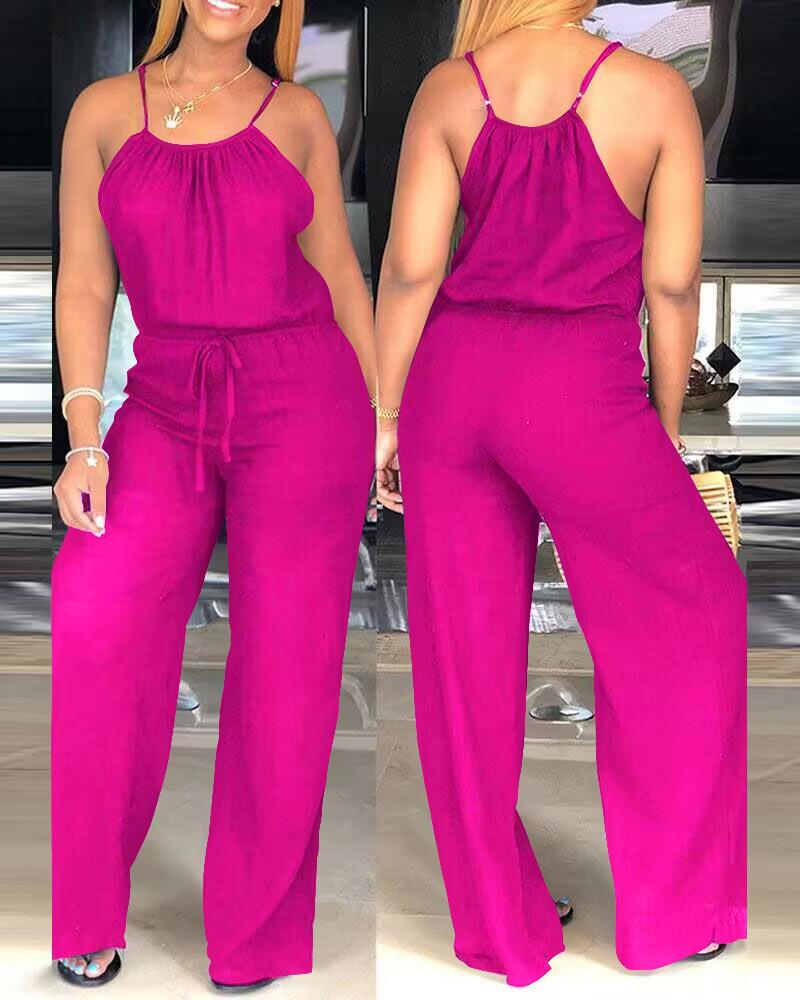 

Spaghetti Strap Casual Drawstring Jumpsuit, Hot pink