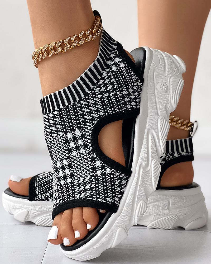 

Houndstooth Hollow Out Platform Sandals, Black