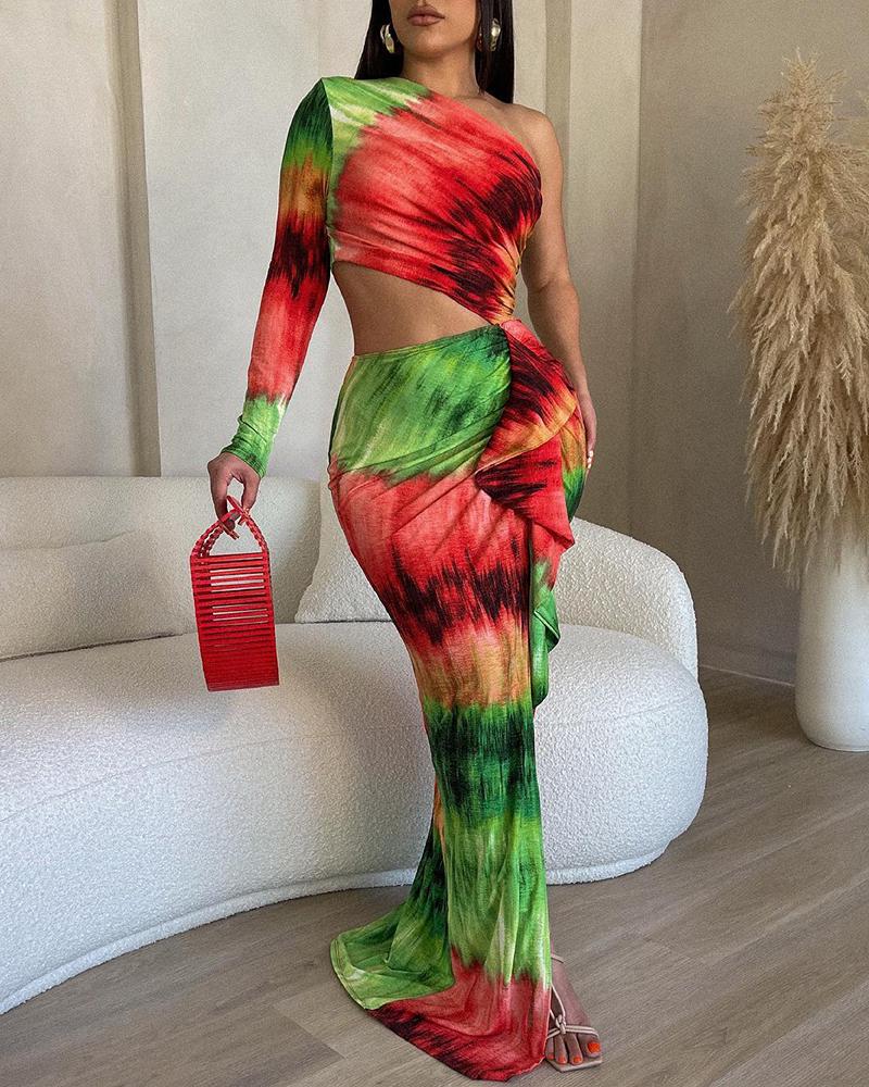 

Tie Dye Print Cold Shoulder Mermaid Maxi Dress, Multicolor
