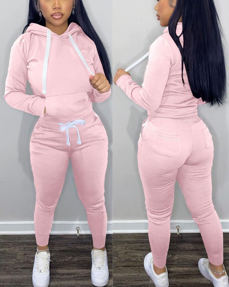 

Long Sleeve Hoodie & Drawstring Pants Set, Pink
