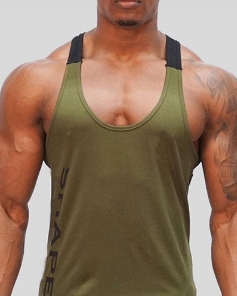 

Colorblock Patchwork Sleeveless Skinny Tanks, Army green