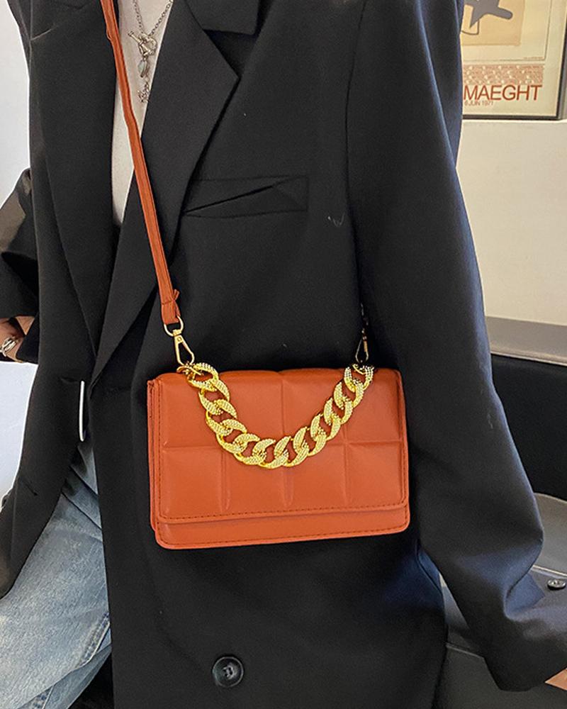 

Chain Handle Flap Satchel Bag, Orange