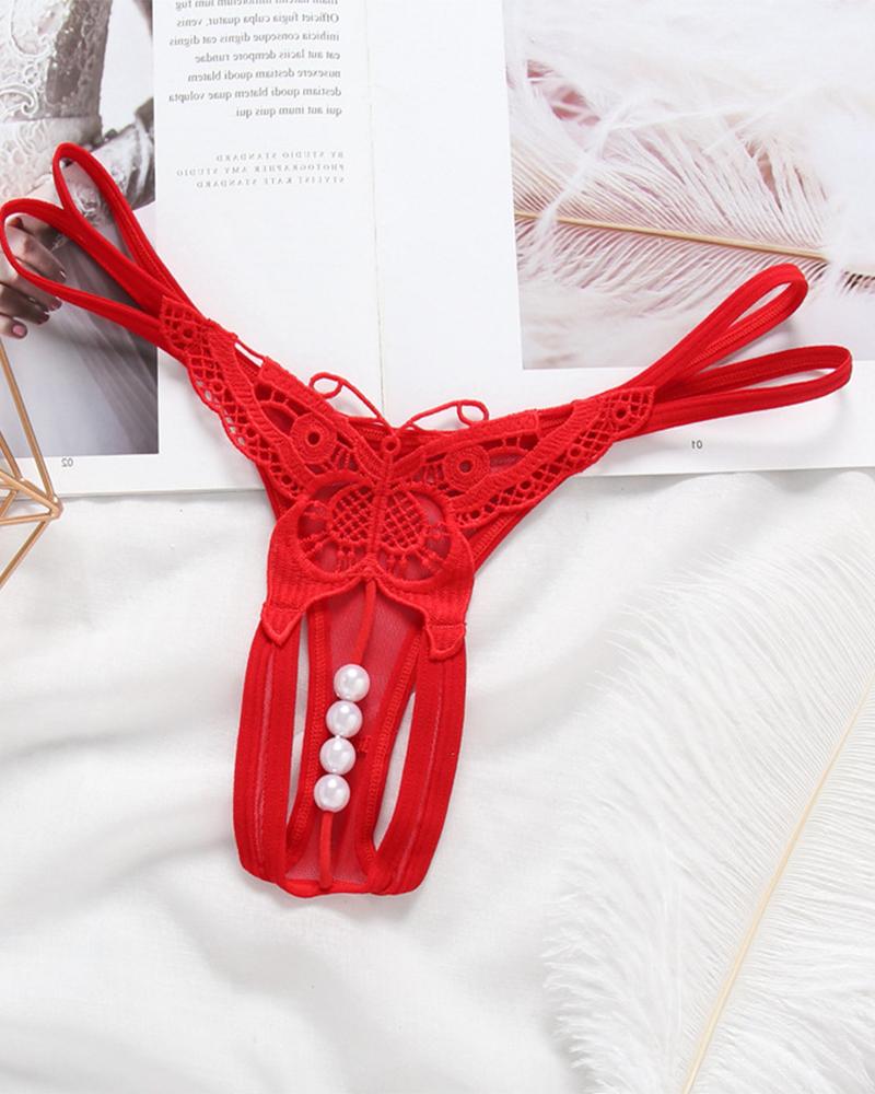 

Sexy Skinny Butterfly Pattern Embroidery Low Waist Panties, Red