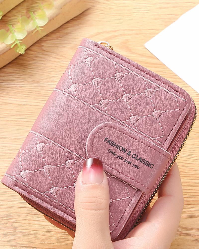 

Heart Embroidery Purse Clutch Organizer, Hot pink