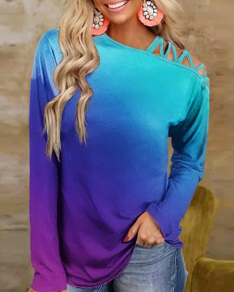 

Ombre Long Sleeve Cold Shoulder Top, Multicolor