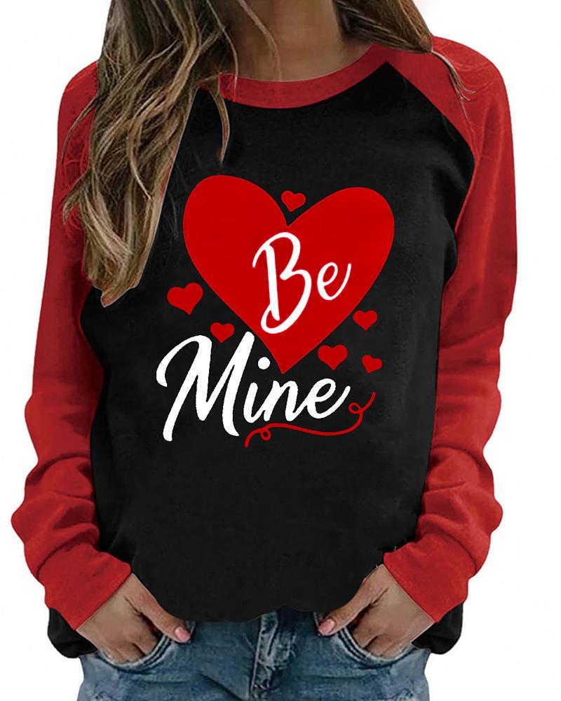 

Valentine's Day Colorblock Heart Letter Print Top, Black