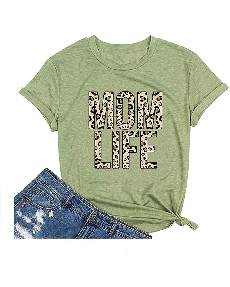 

Mother' Day Leopard Letter Print Casual T-Shirt, Light gray