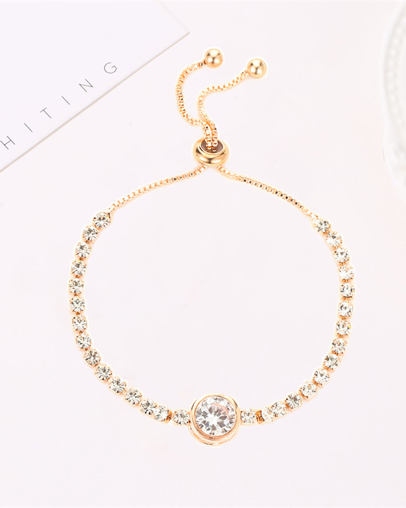 

1pc Zircon Decor Adjustable Bracelet, Gold