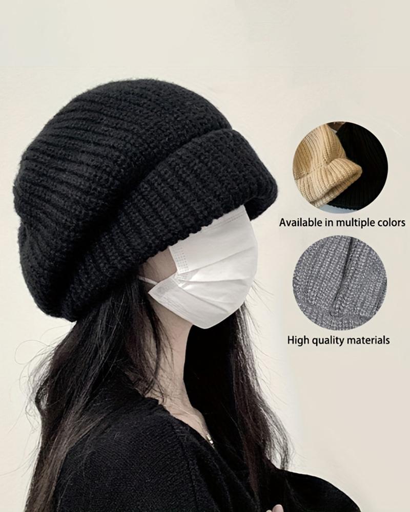 

Knit Winter Warm Cuffed Beanie Hat, Black