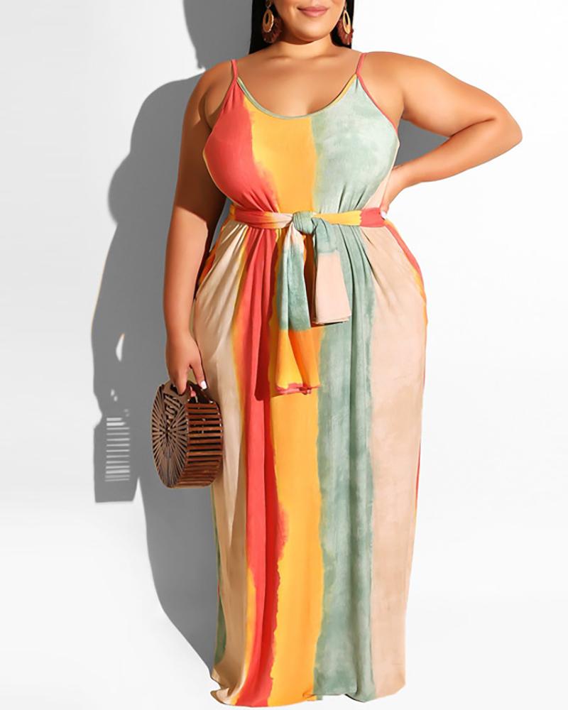 

Striped Colorblock Spaghetti Strap Casual Dress, Multicolor