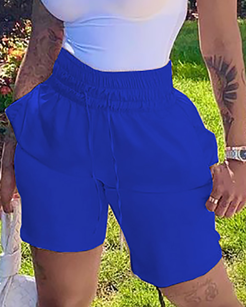 

Pocket Design Drawstring Shorts, Blue