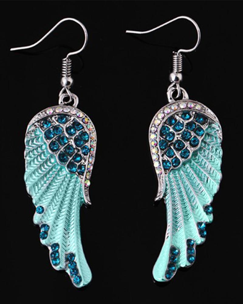 

1Pair Rhinestone Angel Wings Dangle Earrings Fine Jewelry, Blue