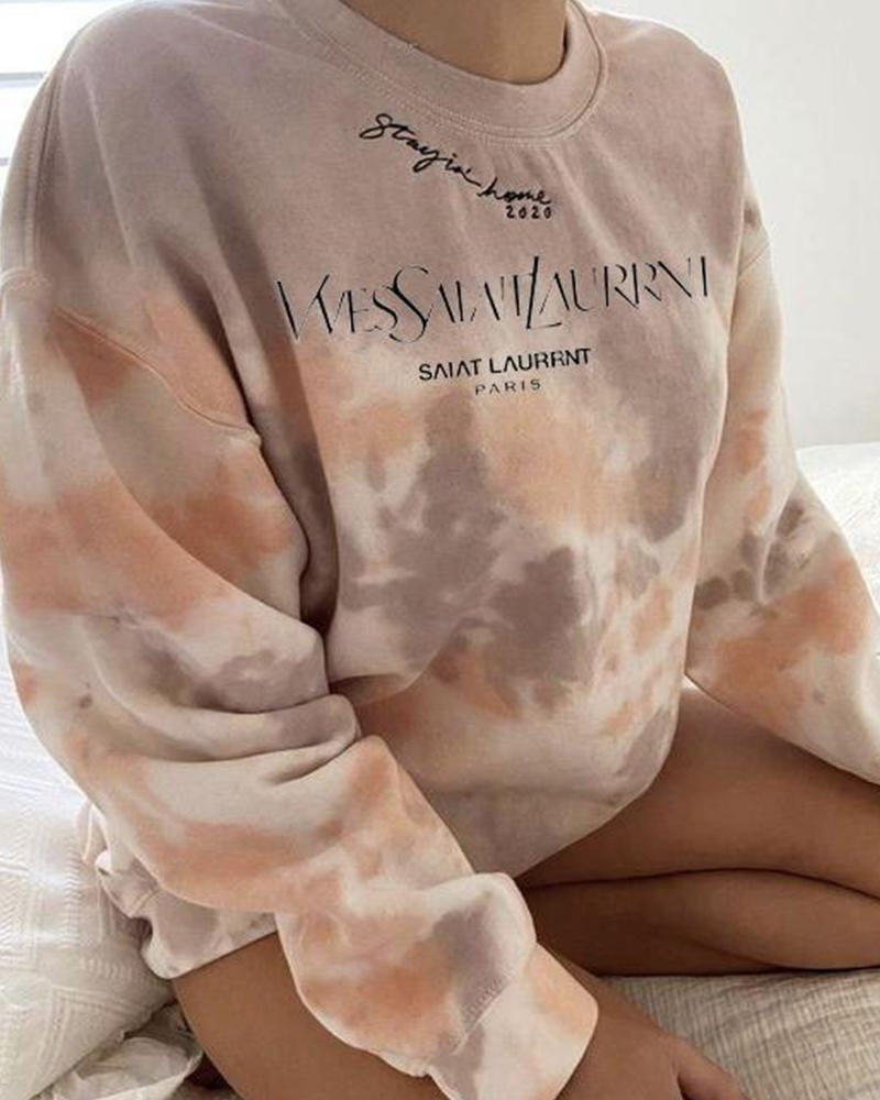

Tie Dye Print Round Neck Sweatshirt, Gray