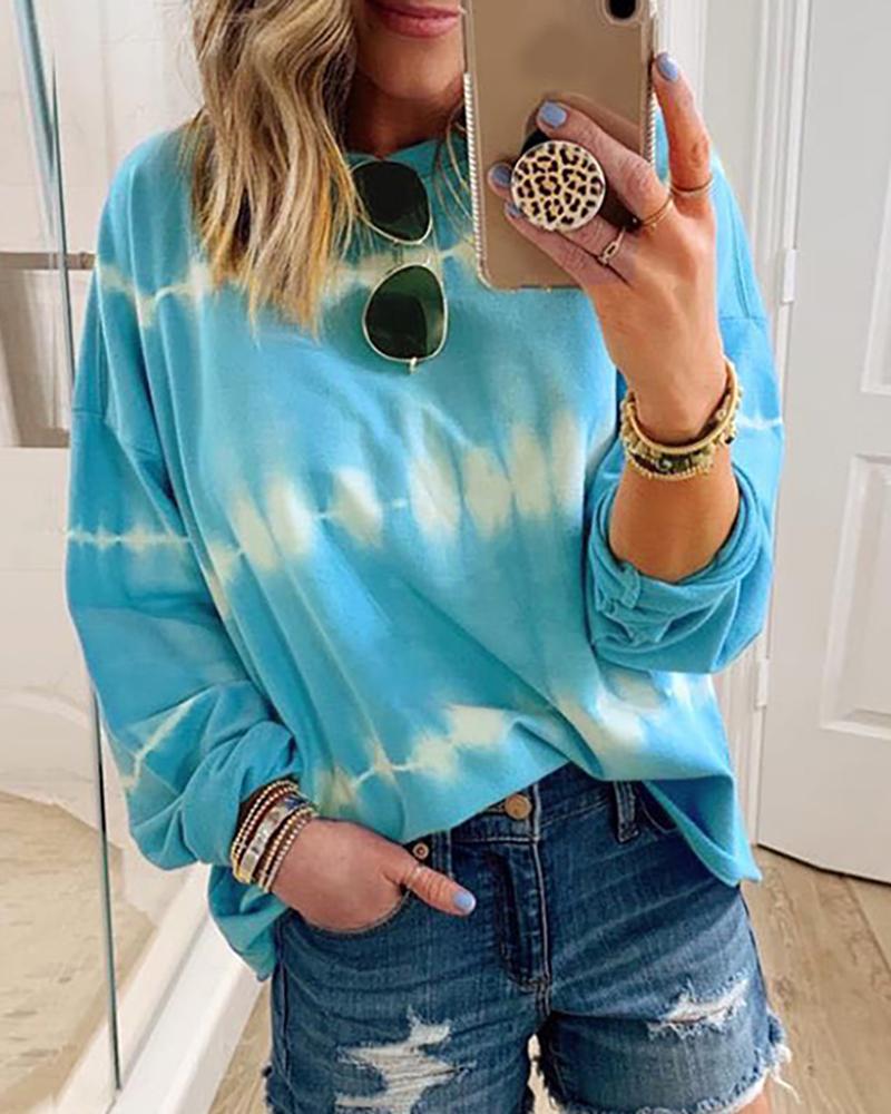 

Tie Dye Print Long Sleeve Casual Sweatshirt, Blue
