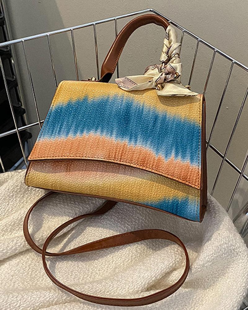 

Tie Dye Graident Top Handle Satchel Bag With Scarf, Brown