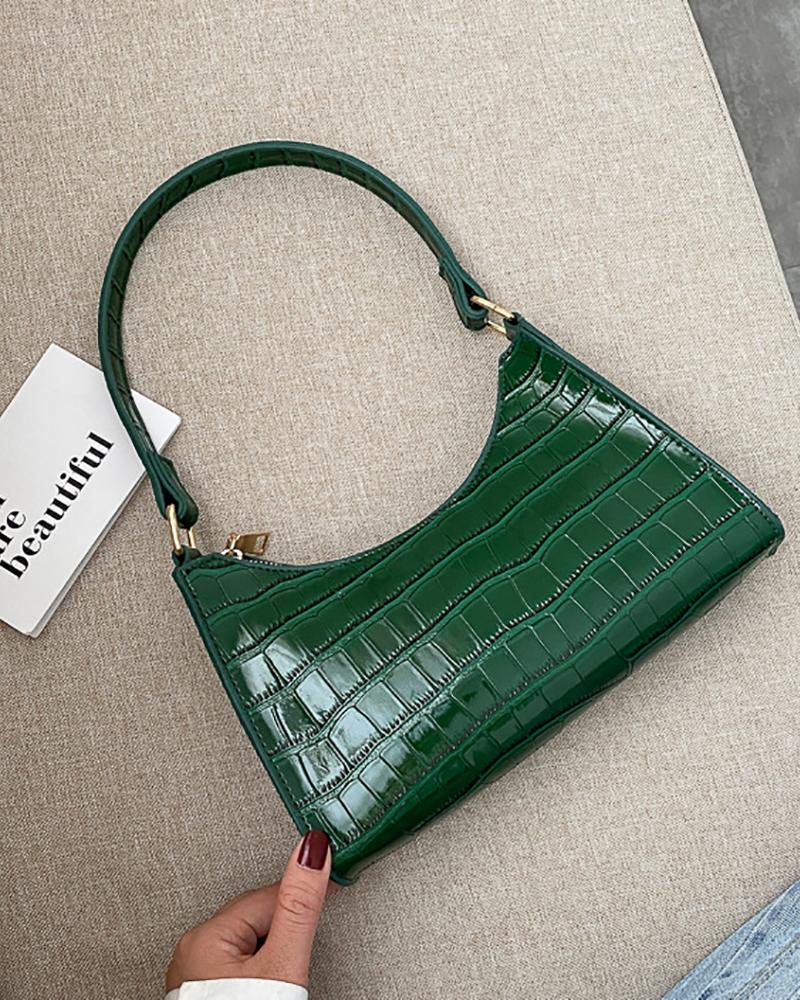 

Croc Embossed Zip Baguette Bag, Green
