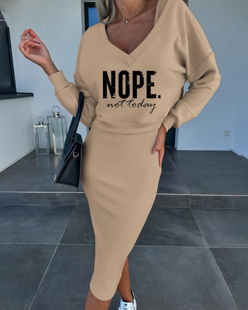 

Nope Not Today Print Top & Sleeveless Dress Set, Khaki