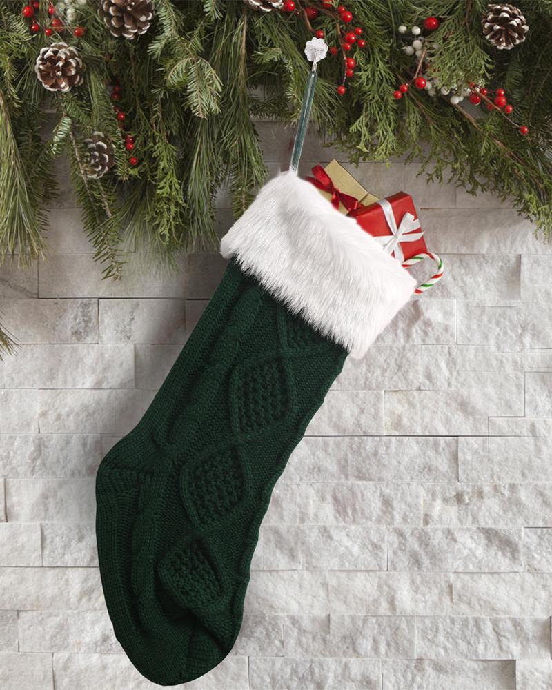 

1pc Christmas Stocking Cable Knit Hanging Stocking Christmas Tree Decoration Ornament Decoration Spoon Fork Bag Party Supplies, Green