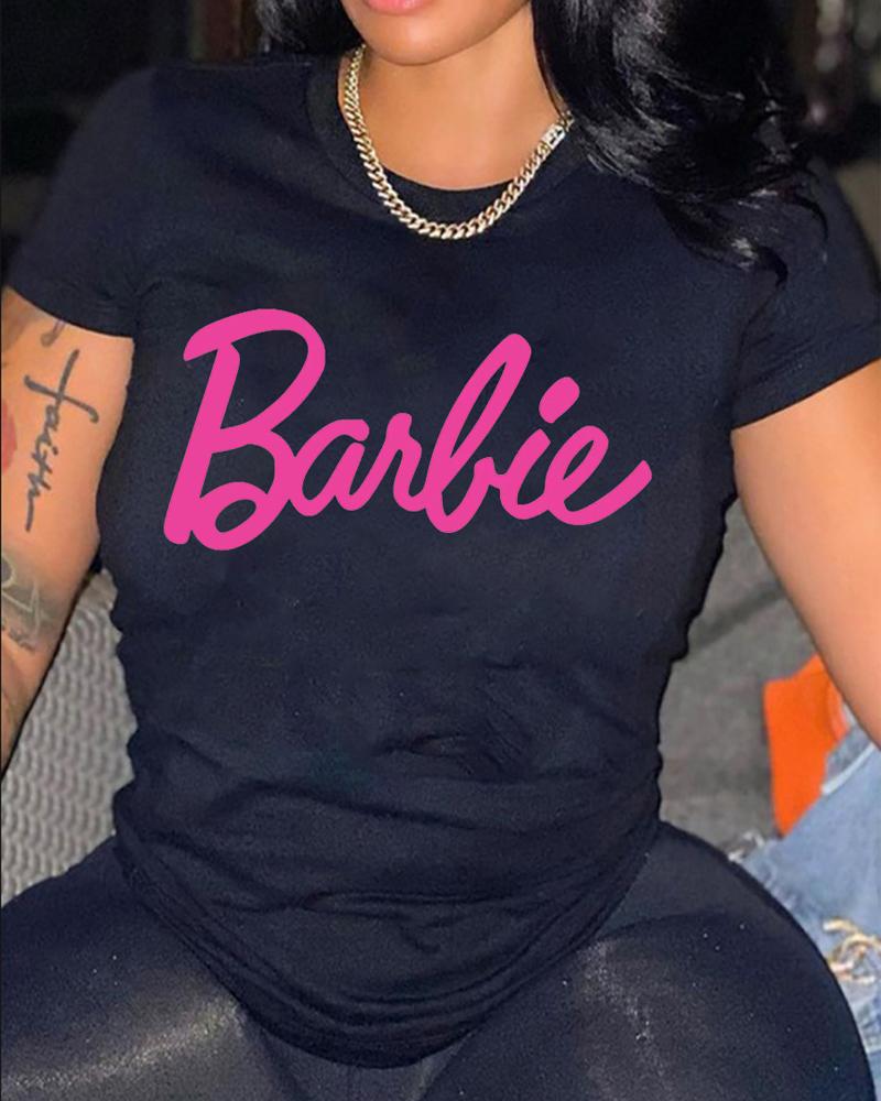 

Plus Size Letter Print Short Sleeve Casual T-shirt, Black