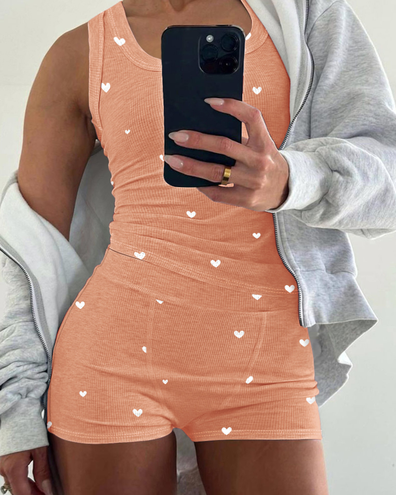 

Ensemble pyjama décontracté côtelé grande taille avec débardeur à col en U et short à taille élastique, Orange