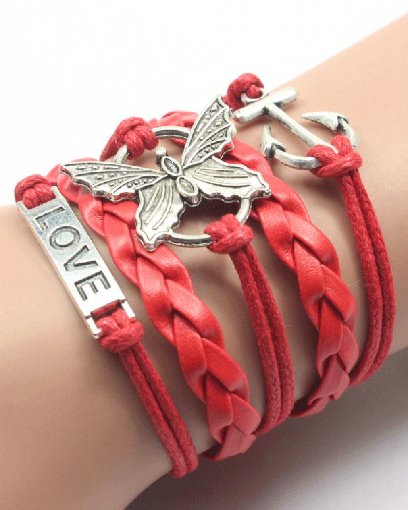 

1pcs Multilayer Butterfly Anchor Love Letter Design Bohemian Braided Bracelet, Orange
