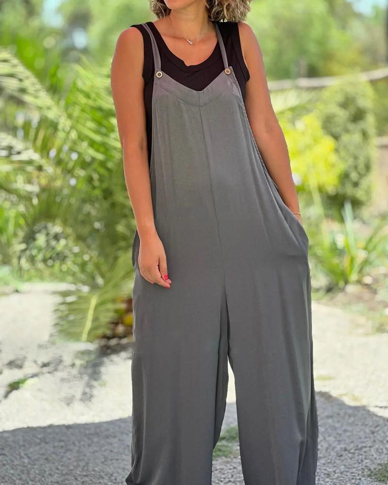 

Spaghetti Strap Wide Leg Suspender Jumpsuit, Light gray
