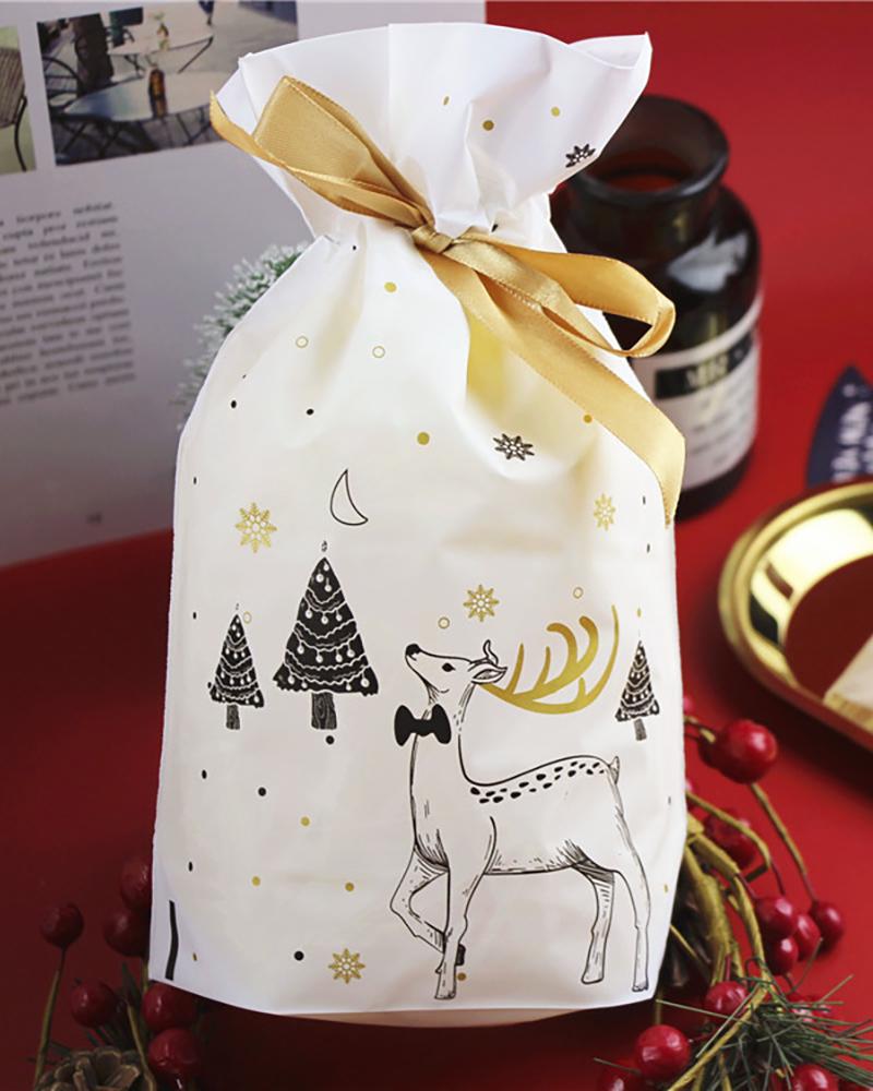 

Set Christmas Print Ribbon Packaging Bag, White