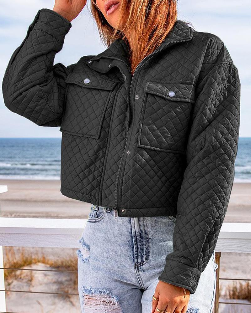 

Long Sleeve Zip Up Quilted Puffer Jacket, Black