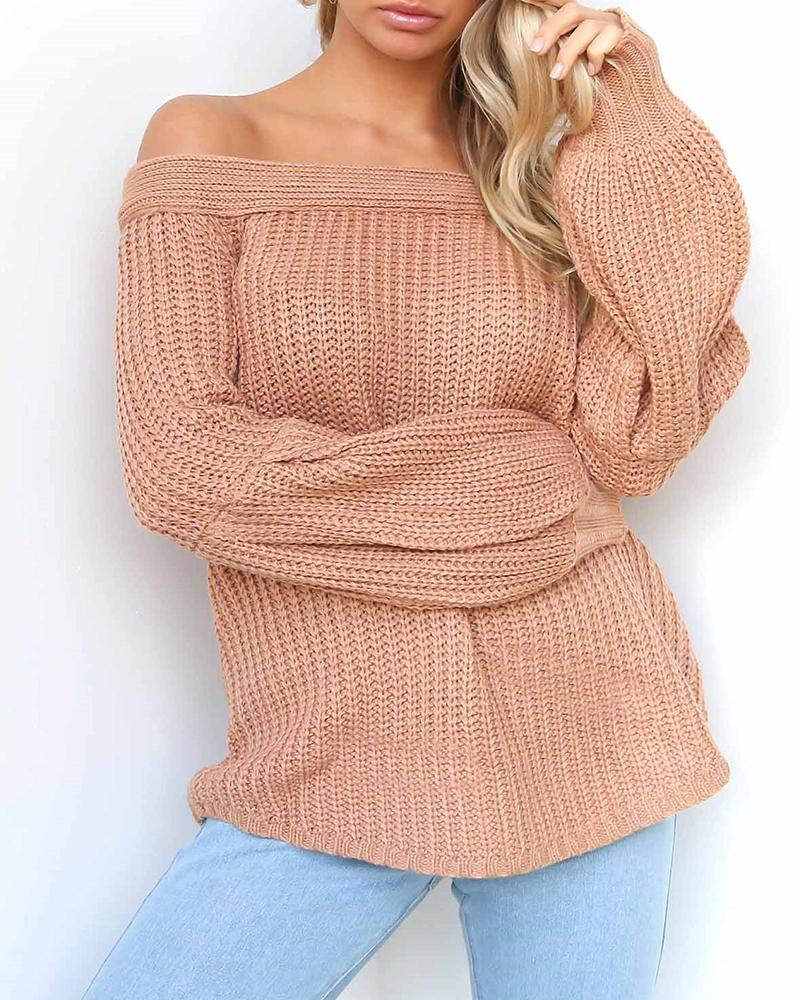 

Off Shoulder Lantern Sleeve Knit Sweater, Pink