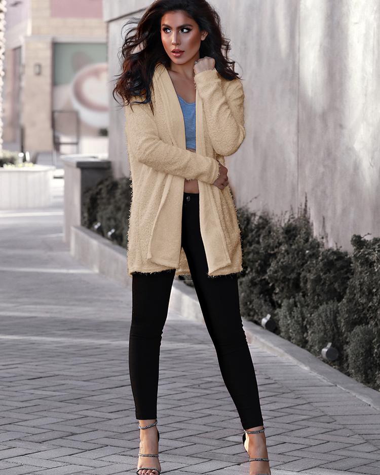 

Stylish Solid Hooded Cardigan, Khaki