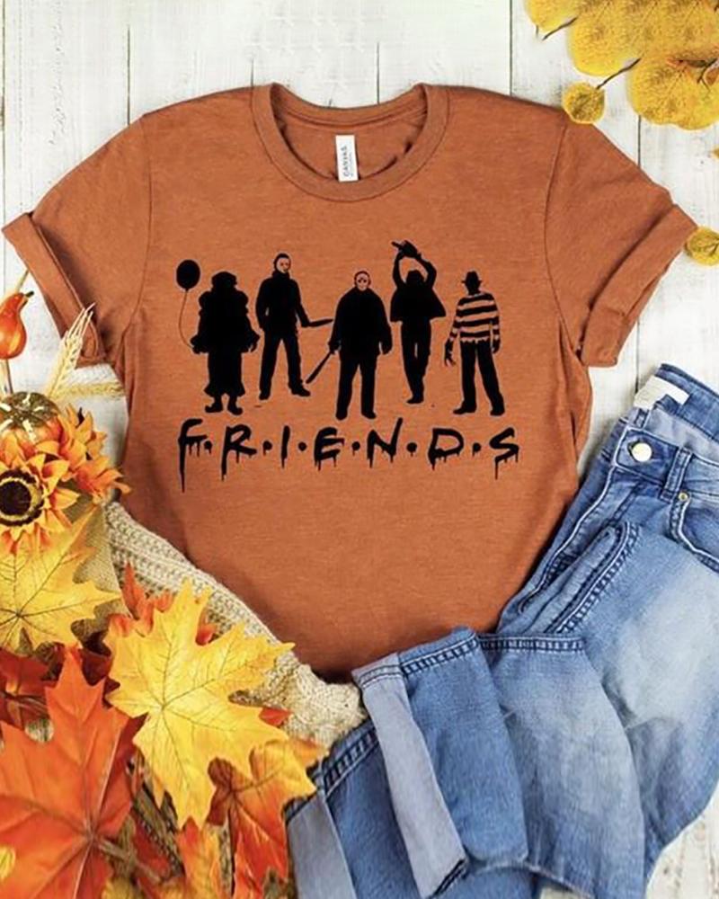 

Halloween Letter Figure Print Short Sleeve T-Shirt, Orange