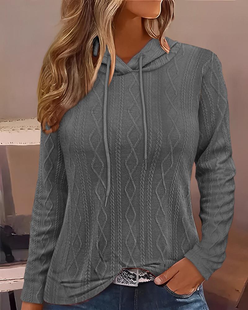 

Long Sleeve Cable Textured Hoodie, Gray