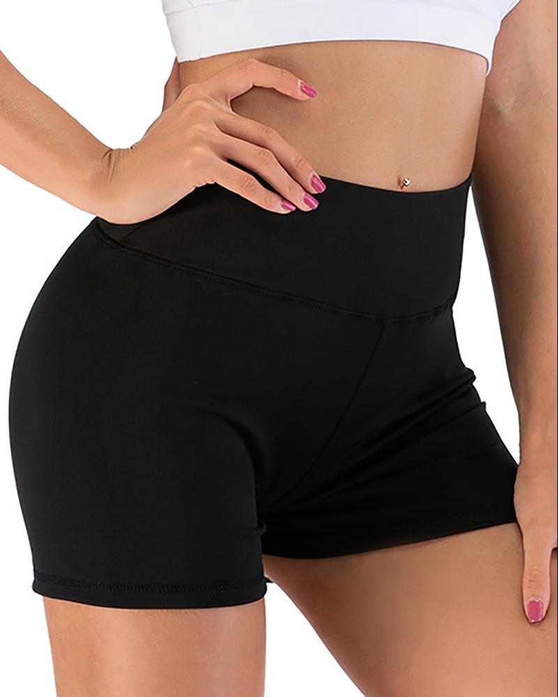 

High Waist Tummy Control Ruched Butt Lifting Yoga Shorts, Black