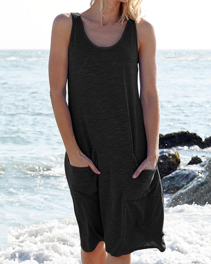 

Pocket Design Sleeveless Casual Dress, Black