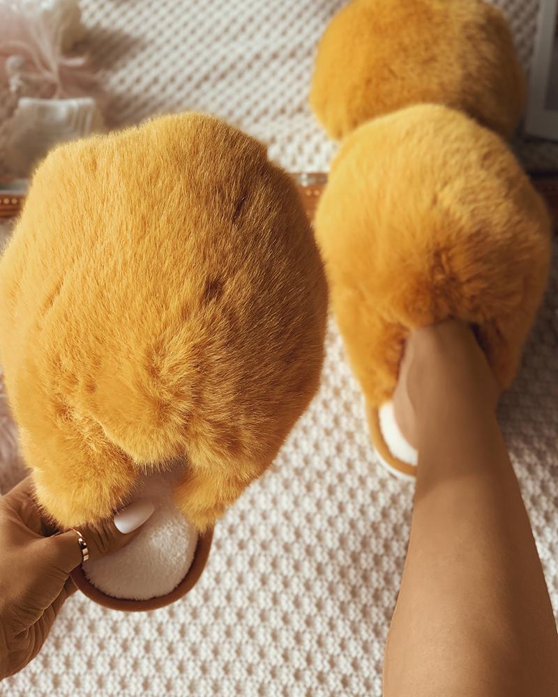 

Fluffy Casual Slide Slippers, Yellow