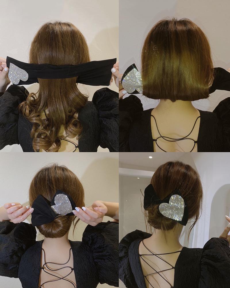 

1pc Rhinestone Decor Heart Pattern Hair Claw, Black