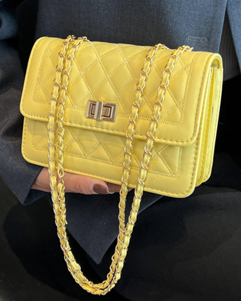 

Quilted Twist Lock Flap Shoulder Bag, Yellow