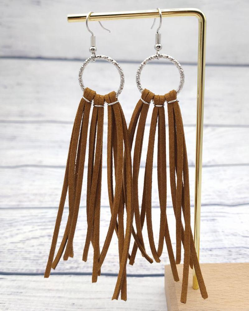 

1Pair Tassel Design Hollow Out Hook Earrings, Brown