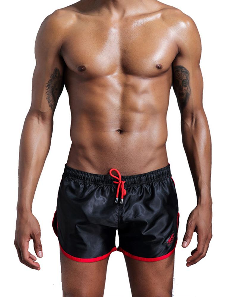 

Solid Color Side Stripe Low Waist Drawstring Short Pants, Red