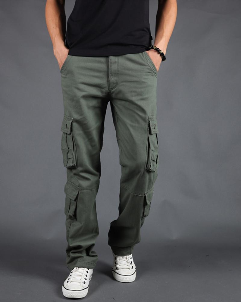 

Solid Loose Straight Leg Cargo Pants, Green