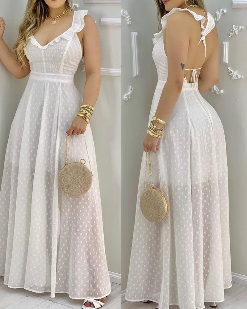 

Ruffle Hem Open Back Slit Maxi Dress, White
