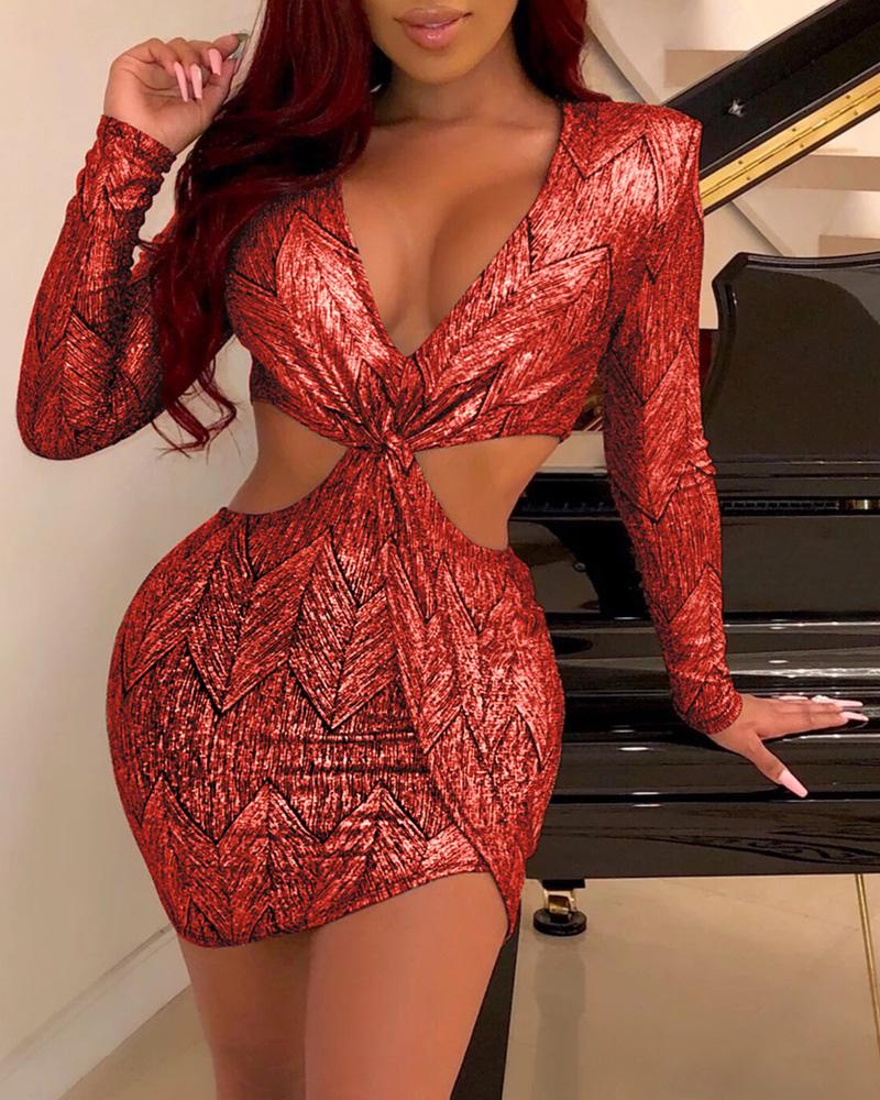 

Glitter Cut Out Detail Bodycon Dress, Orange