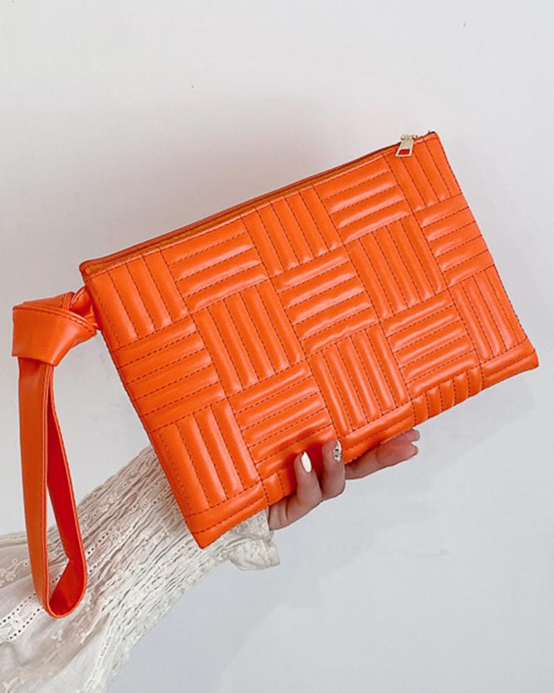 

Quilted Geometric Zipper Detail Envelop Clutch Bag, Orange