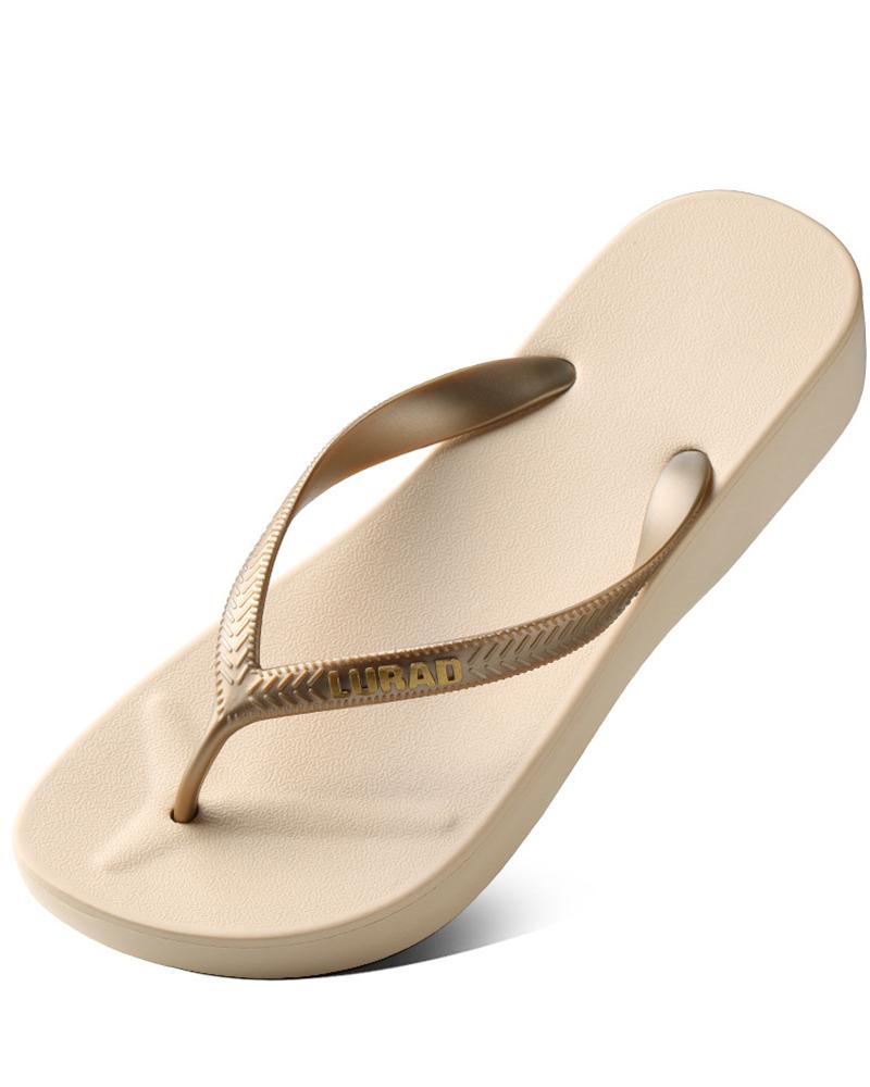 

Non Slip Toe Post Beach Wedge Flip Flops, Apricot