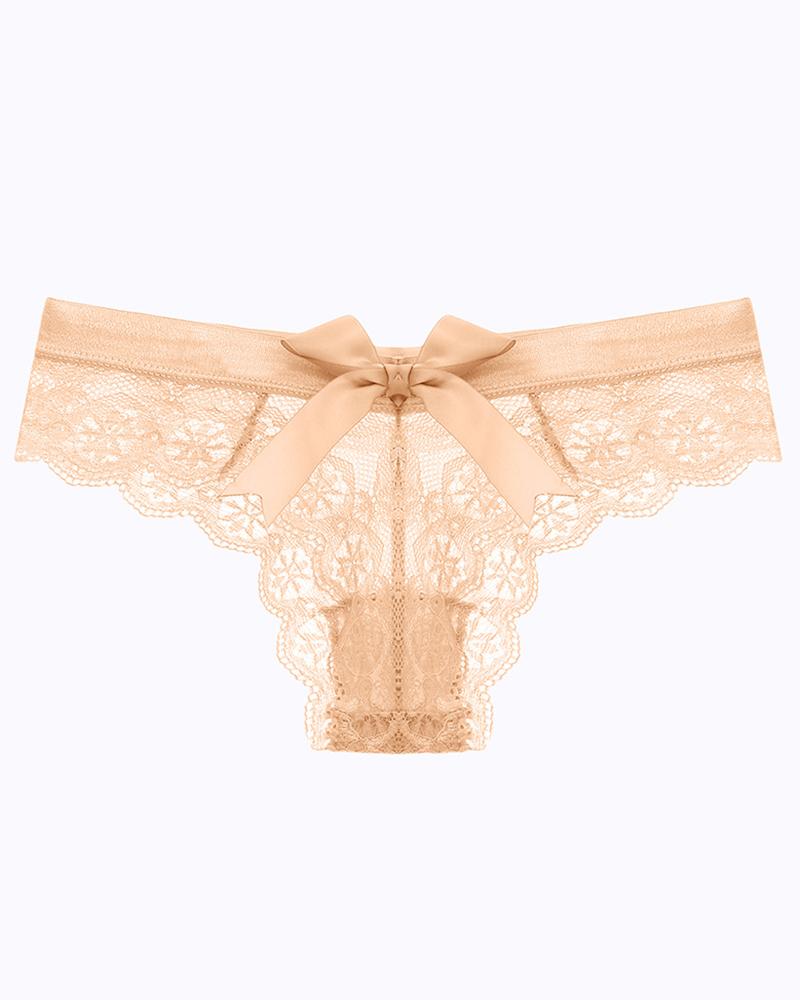 

Bowknot Decor Crochet Lace Skinny Panty, Nude