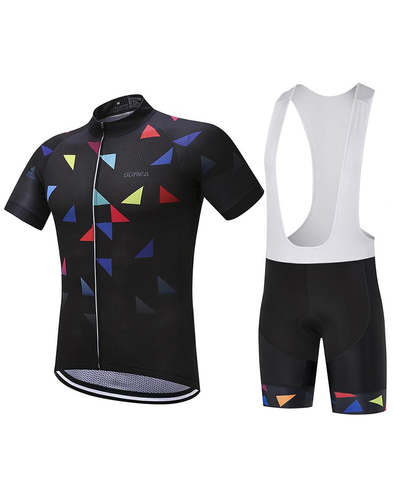 

Trangle Patterns Print Short Sleeve Skinny T-shirts With Sleeveless Rompers Suit Set, Black