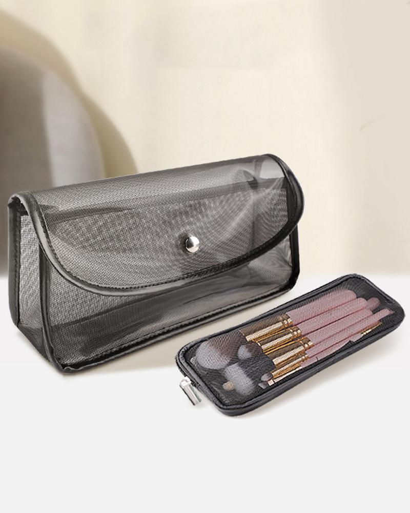 

Sheer Mesh Cosmetic Beauty Travel Zipper Decor Square Makeup Bag, Style2
